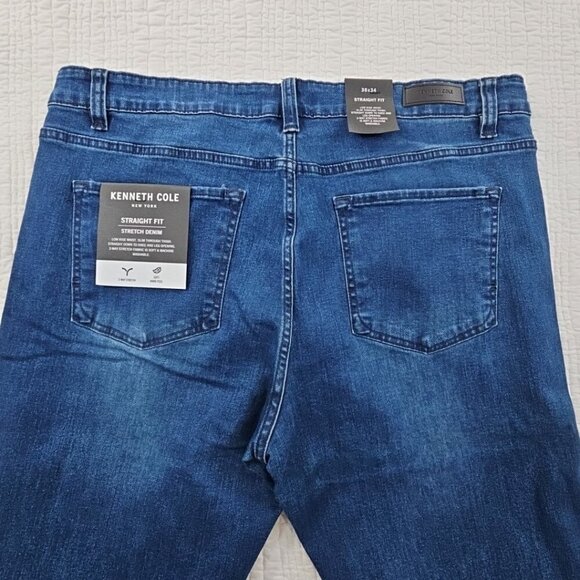 NEW Kenneth Cole Jeans Men's 38x34 Straight Fit 2 Way Stretch Med Blue Denim NWT - Picture 11 of 16